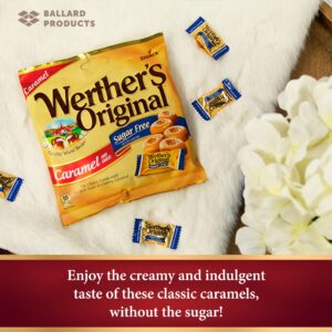 Werthers Sugar Free Hard Candy Variety Pack of 6 - 3 Bags Each Flavor - Original Hard Candy and Caramel Coffee - Individually Wrapped Sugar Free Candy - Bundle with Ballard Products Pocket Bag