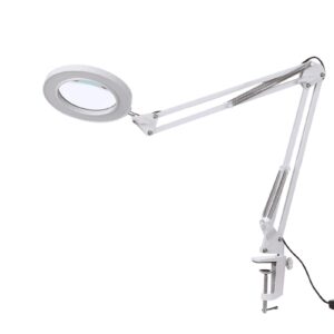 magnifying led desk lamp with clamp, 8x magnifer light 3 color modes 10 dimmable adjustable swivel arm