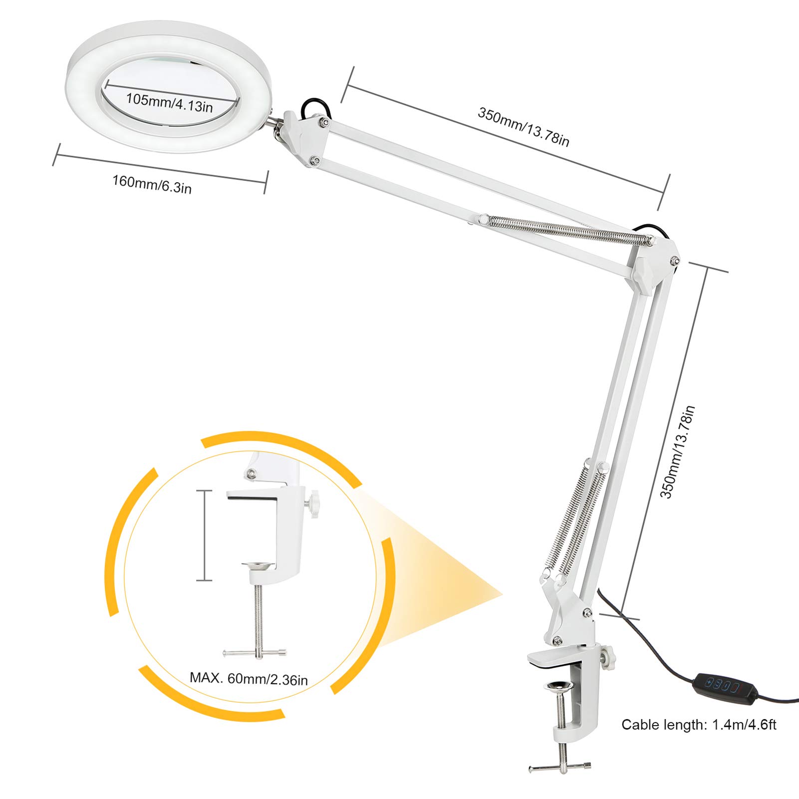 Magnifying LED Desk Lamp with clamp, 8X Magnifer Light 3 Color Modes 10 Dimmable Adjustable Swivel Arm