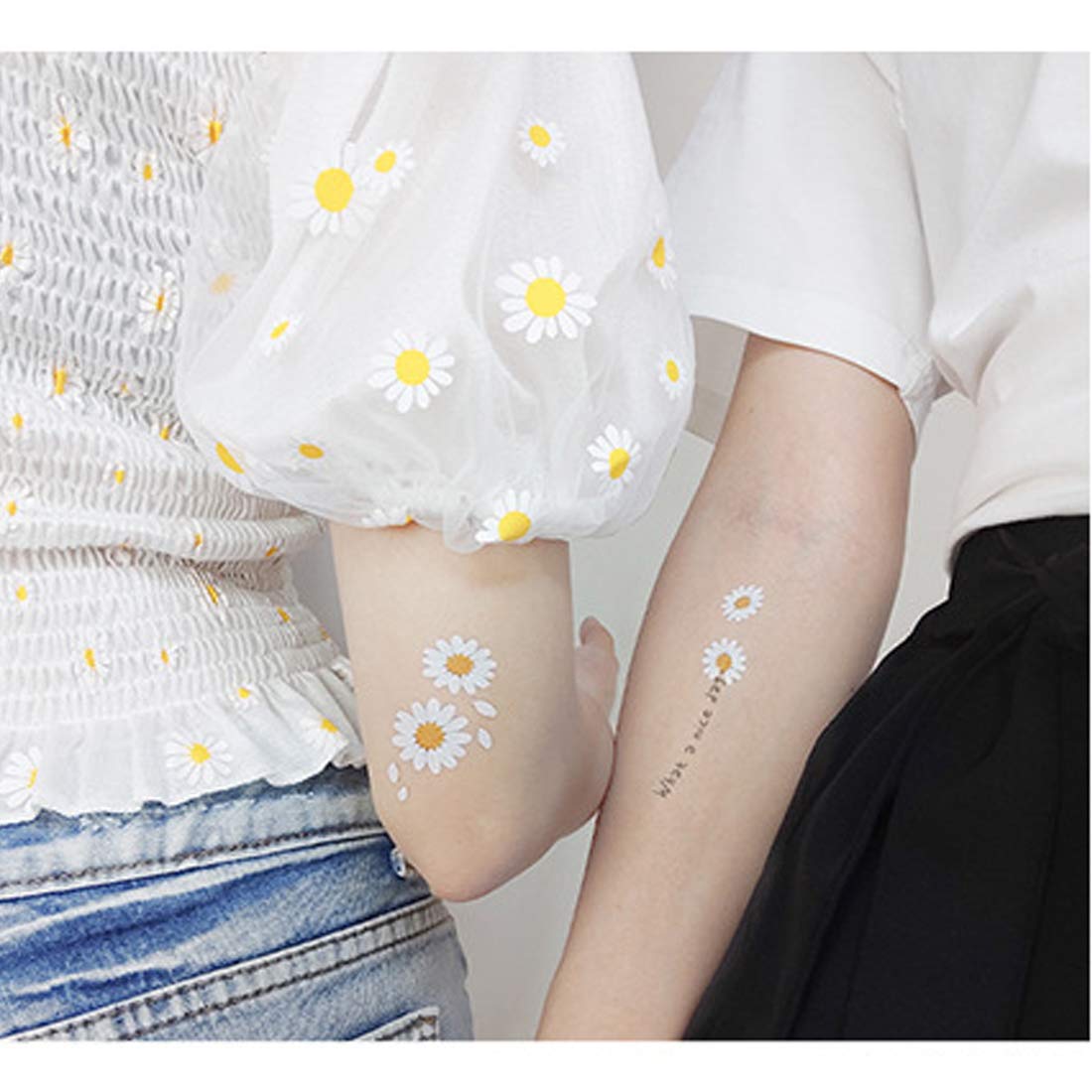 Ooopsiun 3D Daisy Temporary Tattoos for Women Girls Flowers Fake Tattoos Body Art Stickers for Hand Neck Wrist Arm, 12 Sheets