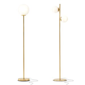 Brightech Globe Floor Lamp Set of 2 - Luna and Sphere Frosted Glass Standing Lamps for Bedroom - Mid-Century Modern Contemporary LED Floor Lamps, Tall Lamp for Living Rooms - Gold/Antique Brass