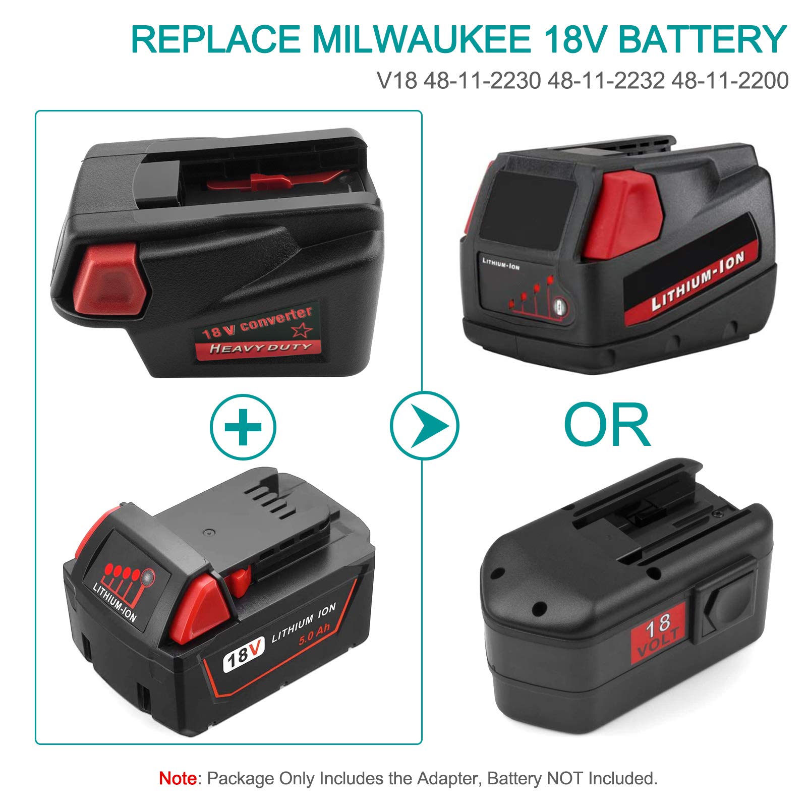 ADVTRONICS Adapter Compatible with Milwaukee M18 18V Battery to for Milwaukee V18 48-11-1830 48-11-2200 48-11-2230 18V NI-CD Tool Battery