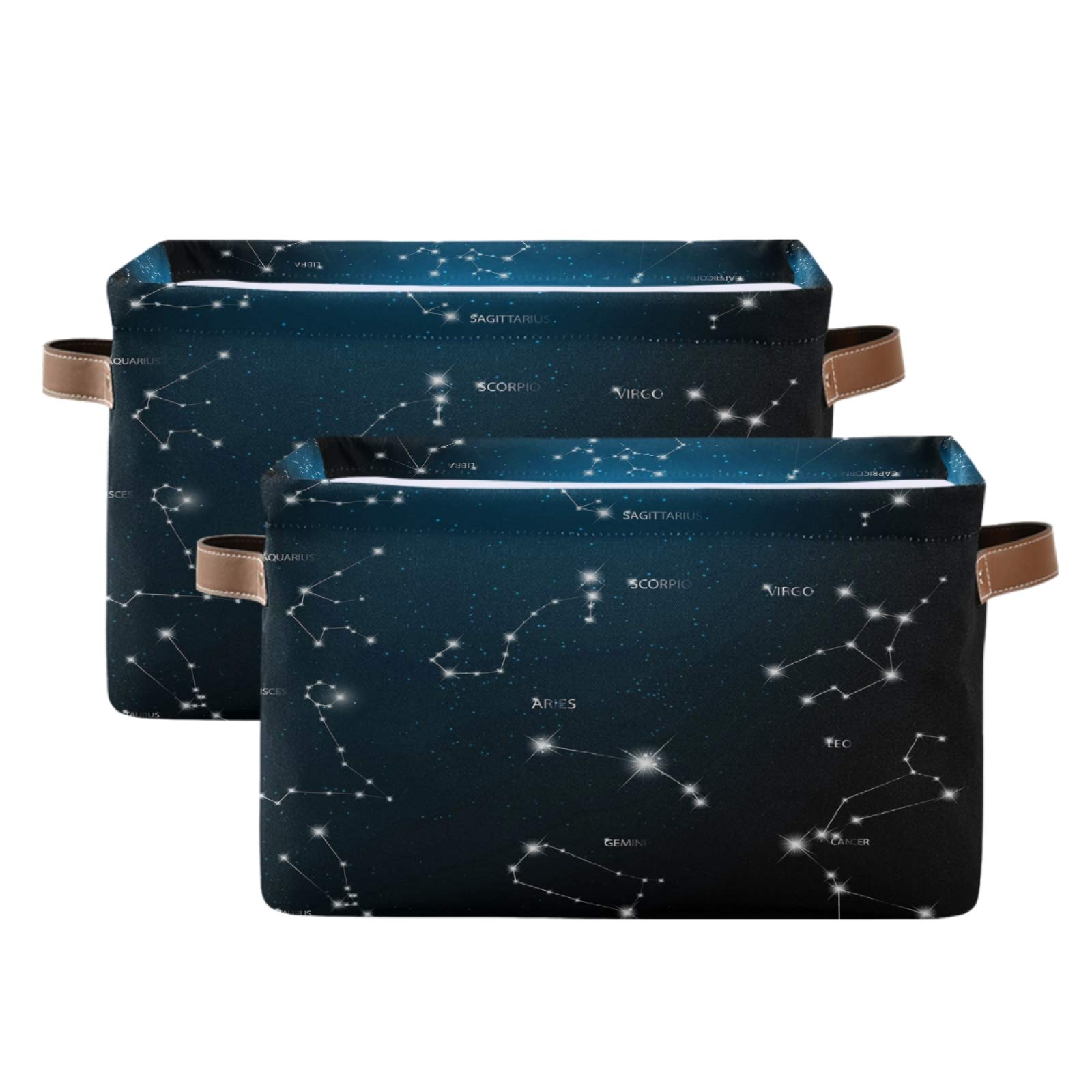 AUUXVA Storage Basket Galaxy Star Space 12 Constellation Storage Cube Box Durable Canvas Collapsible Toy Basket Organizer Bin with Handles for Shelf Closet Bedroom Home Office
