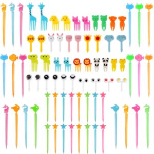 animal fruit food picks lunch bento box picks cute cartoon toothpick mini cupcake fork picks for cake dessert pastry party supply (80 pieces)