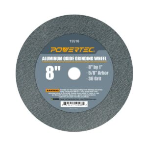 POWERTEC 15516 Bench and Pedestal Grinding Wheels, 8 Inch x 1 Inch, 5/8 Arbor, 36 Grit, Aluminum Oxide Bench Grinder Wheel for Bench Grinder, 1 Pack