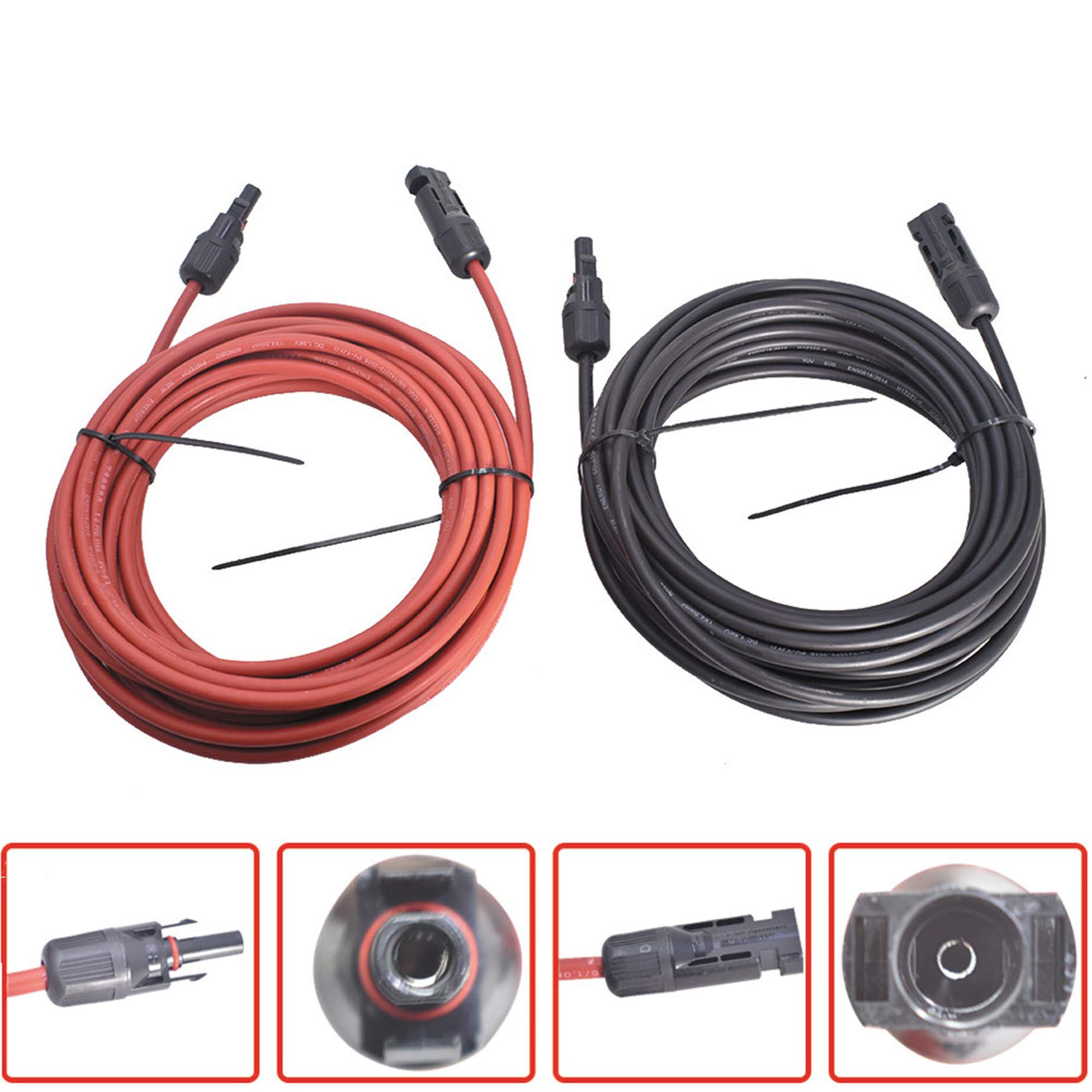 WFLNHB 30FT 12AWG Black + Red 12 Gauge Solar Panel Extension Cable Wire with Female and Male Connector Solar Connector