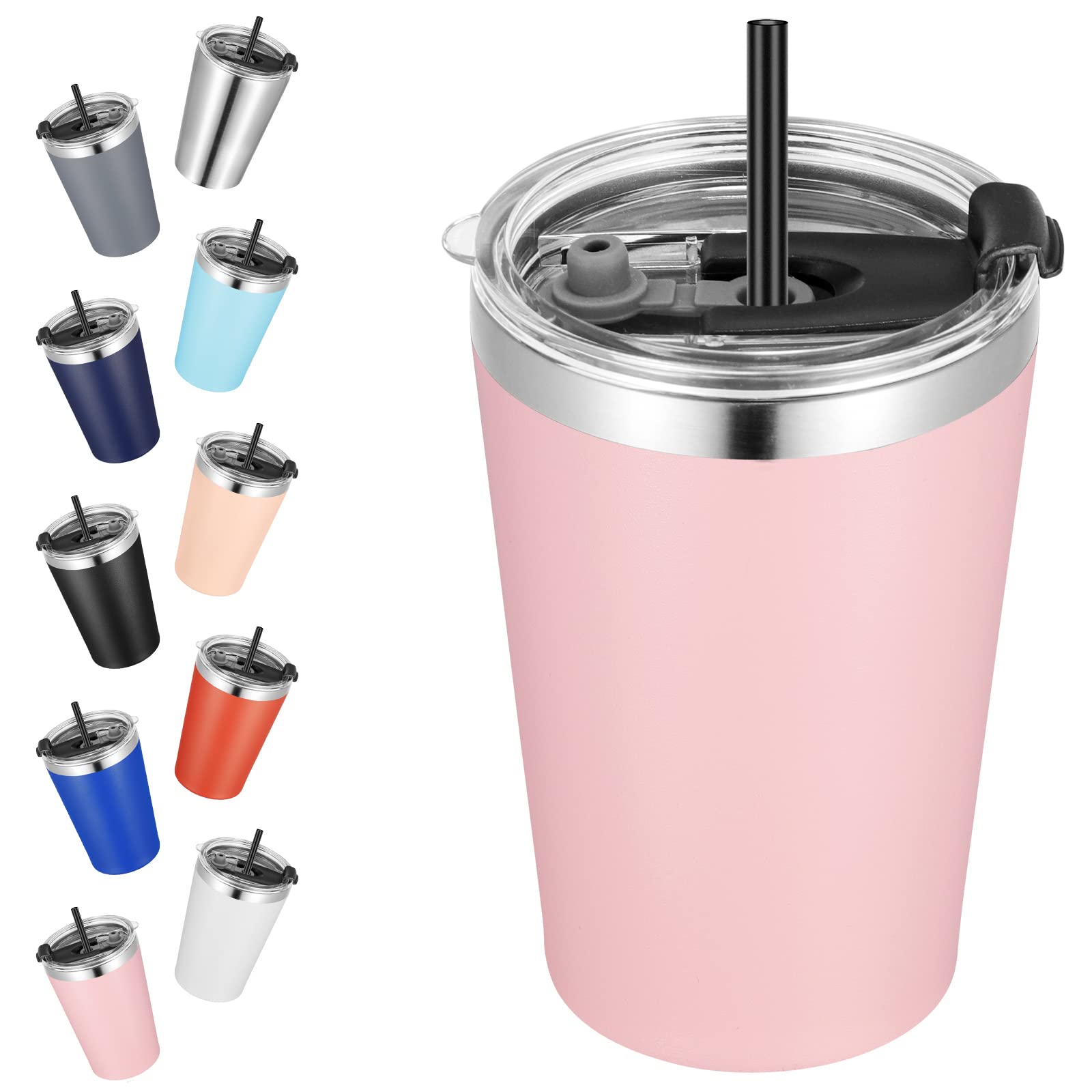 VEGOND 12oz Tumbler Stainless Steel Tumbler bulk Vacuum Insulated Double Wall Travel Tumbler with Lid and Straw Reusable Tumbler,Pink