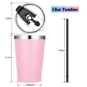 VEGOND 12oz Tumbler Stainless Steel Tumbler bulk Vacuum Insulated Double Wall Travel Tumbler with Lid and Straw Reusable Tumbler,Pink