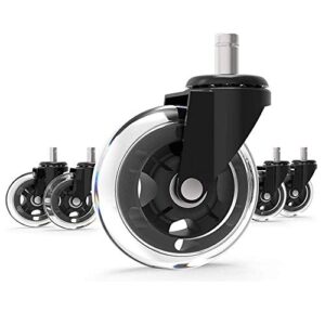 gbl 5 x office chair caster wheels replacement - universal quiet & smooth rollerblade rubber wheels - safe for all floor types - heavy duty office chair castors can hold 650lbs