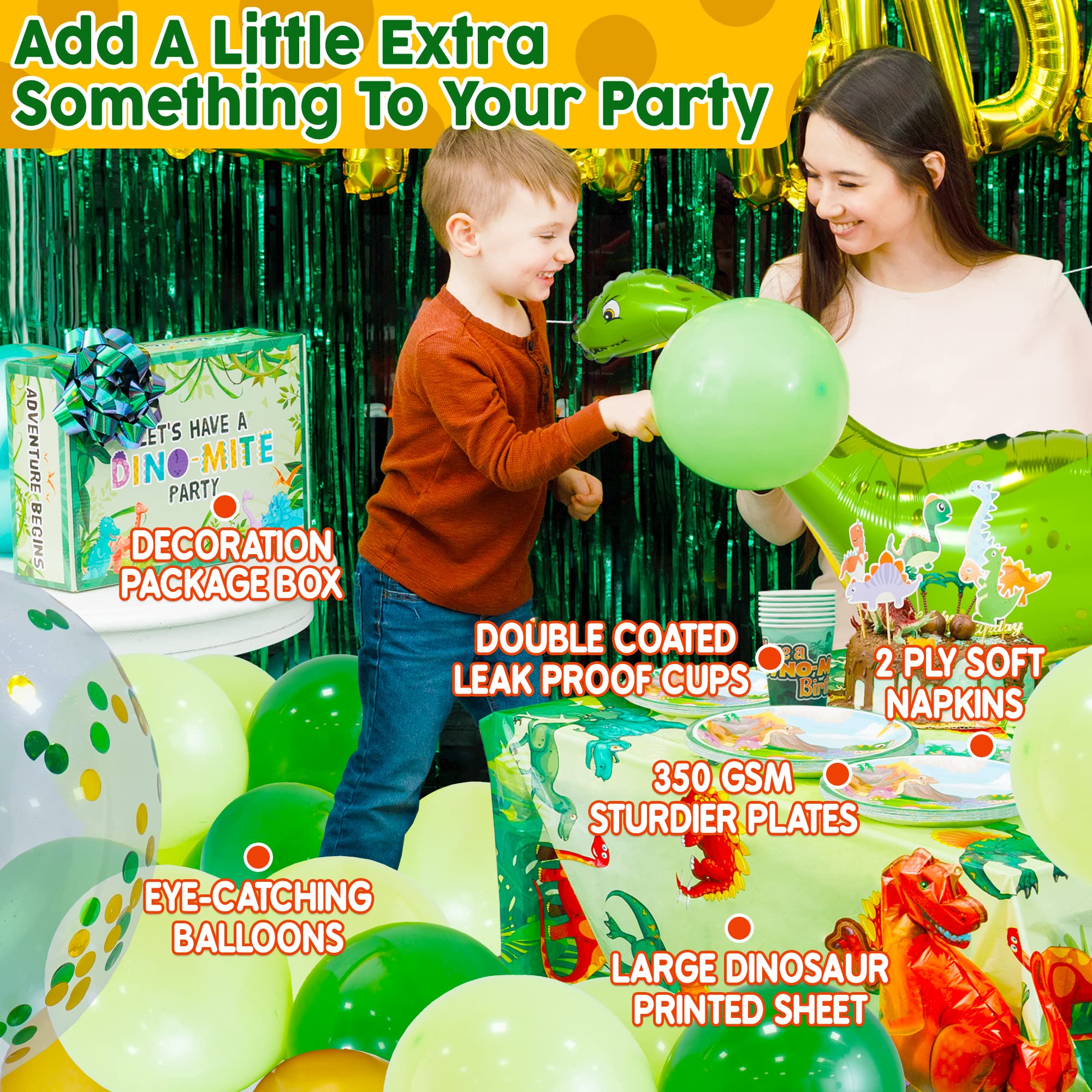 Partyville Dinosaur Party Decorations - Dinosaur Birthday Party Supplies Kit (SERVES 16) With Plates Cups Napkins Banner Cutlery BALLOON PUMP Tablecloth AND MUCH MORE