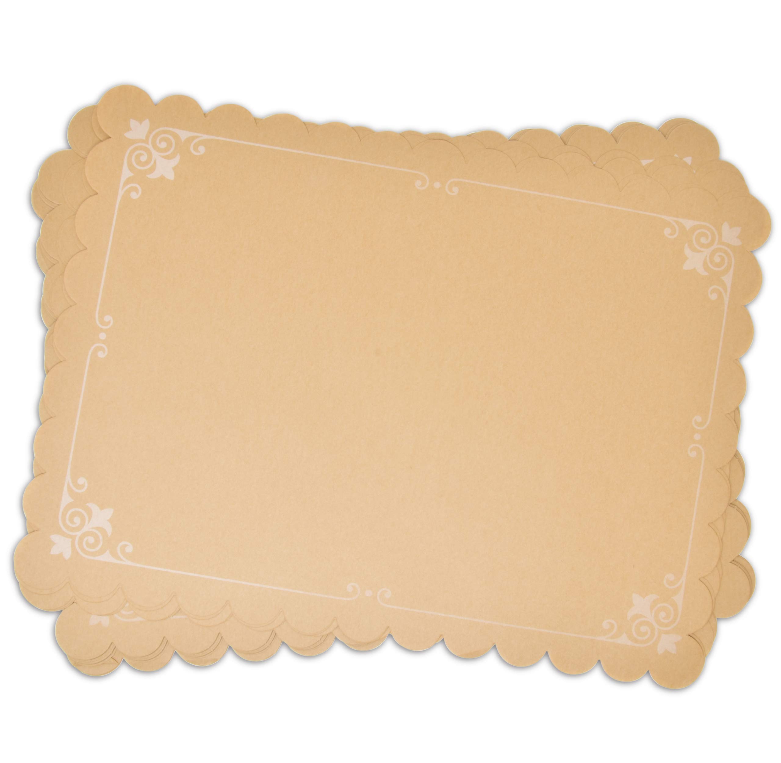 Gift Boutique 120 Disposable Brown Kraft Paper Place Mats 11"x 15" Rectangle Rustic Craft Printed Scalloped Place mat for Table Setting Mat Kitchen Bridal Shower Wedding Anniversary Party Decoration