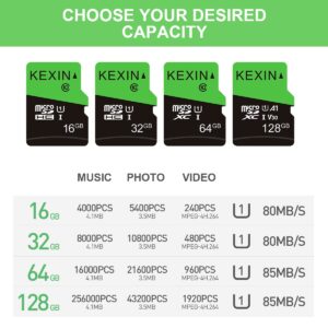 KEXIN 64GB Micro SD Card Class 10, U1, MicroSDXC UHS-I C10 Full HD & 4K UHD Memory Card, High Speed Flash TF Card, 3 Pack, 3 x 64G