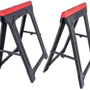 JEGS Folding Saw Horses 2 Pack - 350 LBS Capacity - Heavy Duty Saw Horse - Weather-Resistant Polypropylene Folding Sawhorse - Folds Flat to 2 Inches - Folding Sawhorses Pack of 2