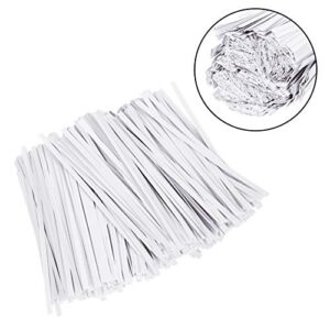 Unves 1000 Pcs White Paper Twist Ties Reusable Bread Ties for Bags Candy Coffee Cello Cake Pops (4 Inches)