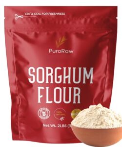 sorghum flour, 2lbs, gluten free flour, jowar flour, sweet white sorghum flour gluten free, sweet sorghum flour, whole grain, all natural, batch tested, non-gmo, 2 pounds, by puroraw.