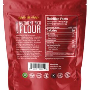 Sorghum Flour, 2lbs, Gluten Free flour, Jowar Flour, Sweet White Sorghum Flour Gluten Free, Sweet Sorghum Flour, Whole Grain, All Natural, Batch Tested, Non-GMO, 2 pounds, By PuroRaw.