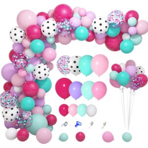 amandir 152pcs surprise party balloons garland arch kit, rose red aqua blue white polka dots confetti latex balloon for spa girls surprise birthday baby shower decorations supplies & 4 balloon tools