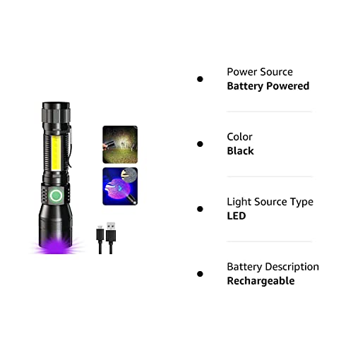 AdamStar UV Flashlight Black Light, 3-in-1 Magnetic Flashlight Rechargeable, 1000 Lumen Tactical LED Flashlight, 7 Modes Waterproof UV Light Flashlight for Camping Emergencies Pet Urine Detection