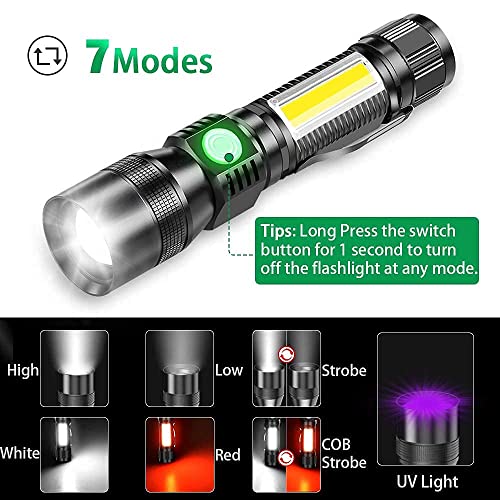 AdamStar UV Flashlight Black Light, 3-in-1 Magnetic Flashlight Rechargeable, 1000 Lumen Tactical LED Flashlight, 7 Modes Waterproof UV Light Flashlight for Camping Emergencies Pet Urine Detection