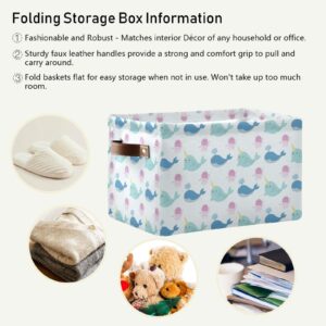 senya Large Foldable Storage Basket with Handles, Jellyfish Whale Narwhal Fabric Collapsible Storage Bins Organizer Bag for Baby Storage Toy Storage 15 x 11 x 9.5 inch