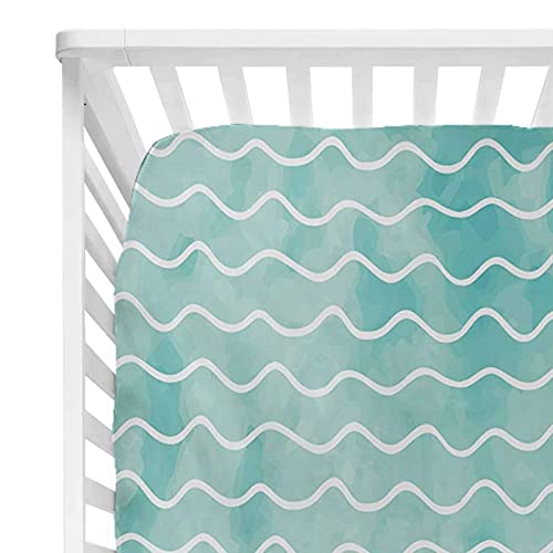 Nautical Fitted Crib Sheet,Soft Pastel Colored Ocean Sea Waves Pattern Summer Vibes Inspired Graphic Microfiber Silky Soft Toddler Mattress Sheet Fitted,28"x 52"x 8'',Baby Sheet for Boys Girls