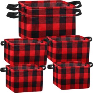 boao 6 pcs buffalo plaid basket square storage basket buffalo check basket bin solid storage organizer with handles collapsible square organizer for home office (red, black, plaid style)