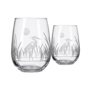 rolf glass heron stemless wine tumbler 18 ounce - stemless wine glasses – lead-free glass - engraved tumbler glasses - made in the usa (set of 2)