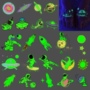 ooopsiun space tattoos for boys glow in the dark - 90 luminous styles, space birthday party decorations favors for kids boys