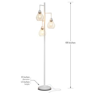 Brightech Teardrop LED Floor Lamp – Tree Standing Lamp with 3 Elegant Cage Heads & Edison Bulbs – Standing Lamp for Living Rooms & Offices – Tall Standing Lamp Ideal for Bedroom Reading – Alpine White