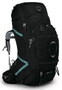osprey ariel plus 85l women's backpacking backpack, black, wm/l