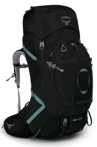 osprey ariel plus 60l women's backpacking backpack, black, wxs/s
