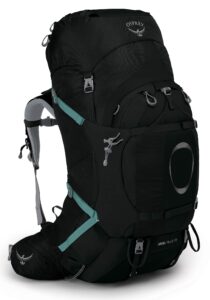 osprey ariel plus 70l women's backpacking backpack, black, wm/l
