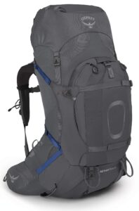 osprey aether plus 60l men's backpacking backpack, eclipse grey, l/xl
