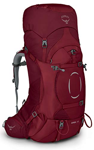 Osprey Ariel 55L Women's Backpacking Backpack, Claret Red, WXS/S