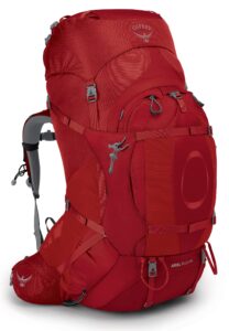 osprey ariel plus 85l women's backpacking backpack, carnelian red, wxs/s
