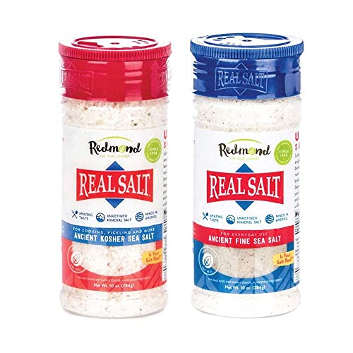 Redmond Real Salt - Natural Unrefined Sea Salt, 10oz Fine Salt shaker with 10oz Kosher Salt Shaker