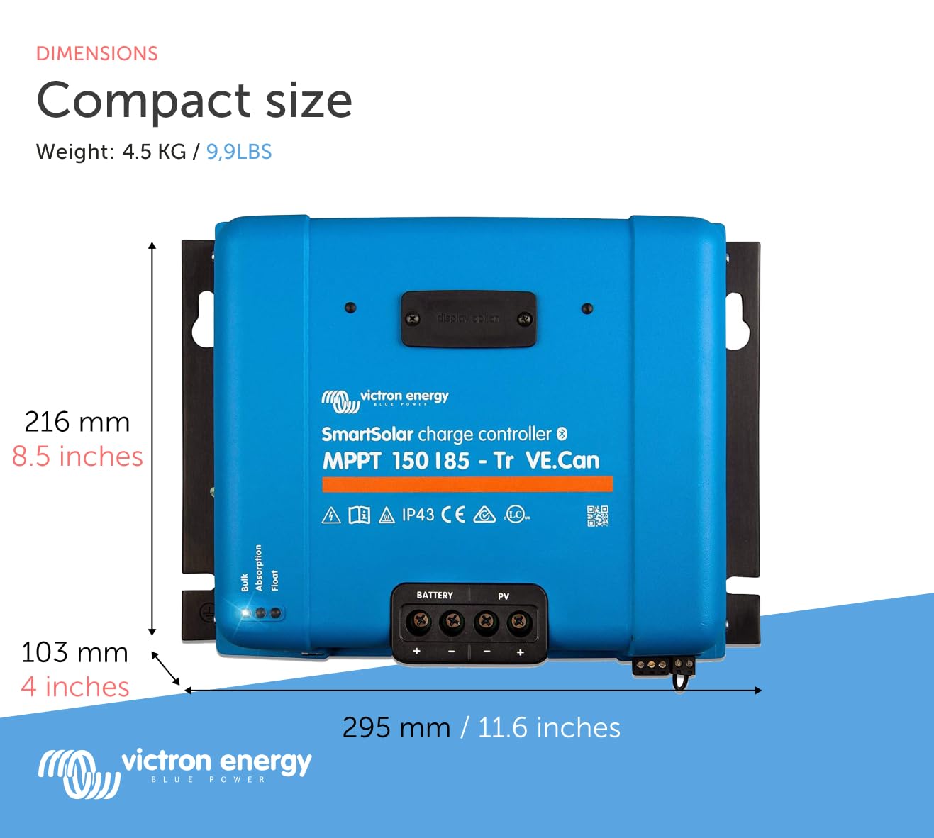 Victron Energy SmartSolar MPPT Tr VE. Can 150V 85 amp 12/24/36/48-Volt Solar Charge Controller (Bluetooth)