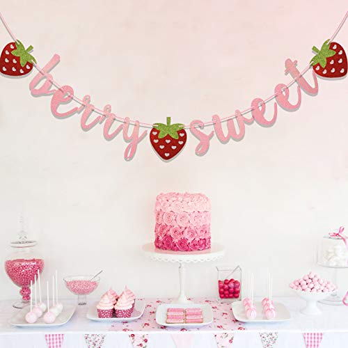 Berry Sweet Banner, Glitter Strawberry Banner, Sweet One, Two Sweet, Twotti Frutti, One in a Melon, Strawberry Baby Shower, Birthday Decor (Multi-Pink)