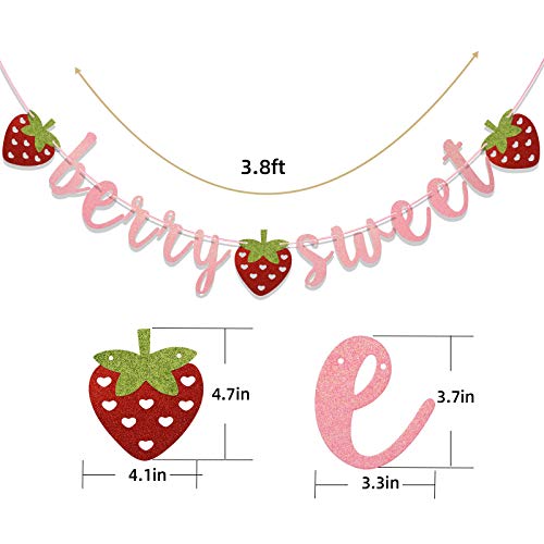 Berry Sweet Banner, Glitter Strawberry Banner, Sweet One, Two Sweet, Twotti Frutti, One in a Melon, Strawberry Baby Shower, Birthday Decor (Multi-Pink)