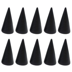 lasenersm 10 Pieces Wood Cone Ring Holders Cone Shape Ring Display Holder Ring Holder Ring Stand Ring Display Stand Jewelry Display Stand Ring Rack, Black, 2.5 x 5cm