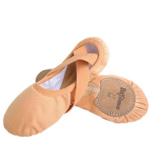 Daydance Brown Women Ballet Shoes Elastic Canvas Split Sole Dance Slippers for Adult