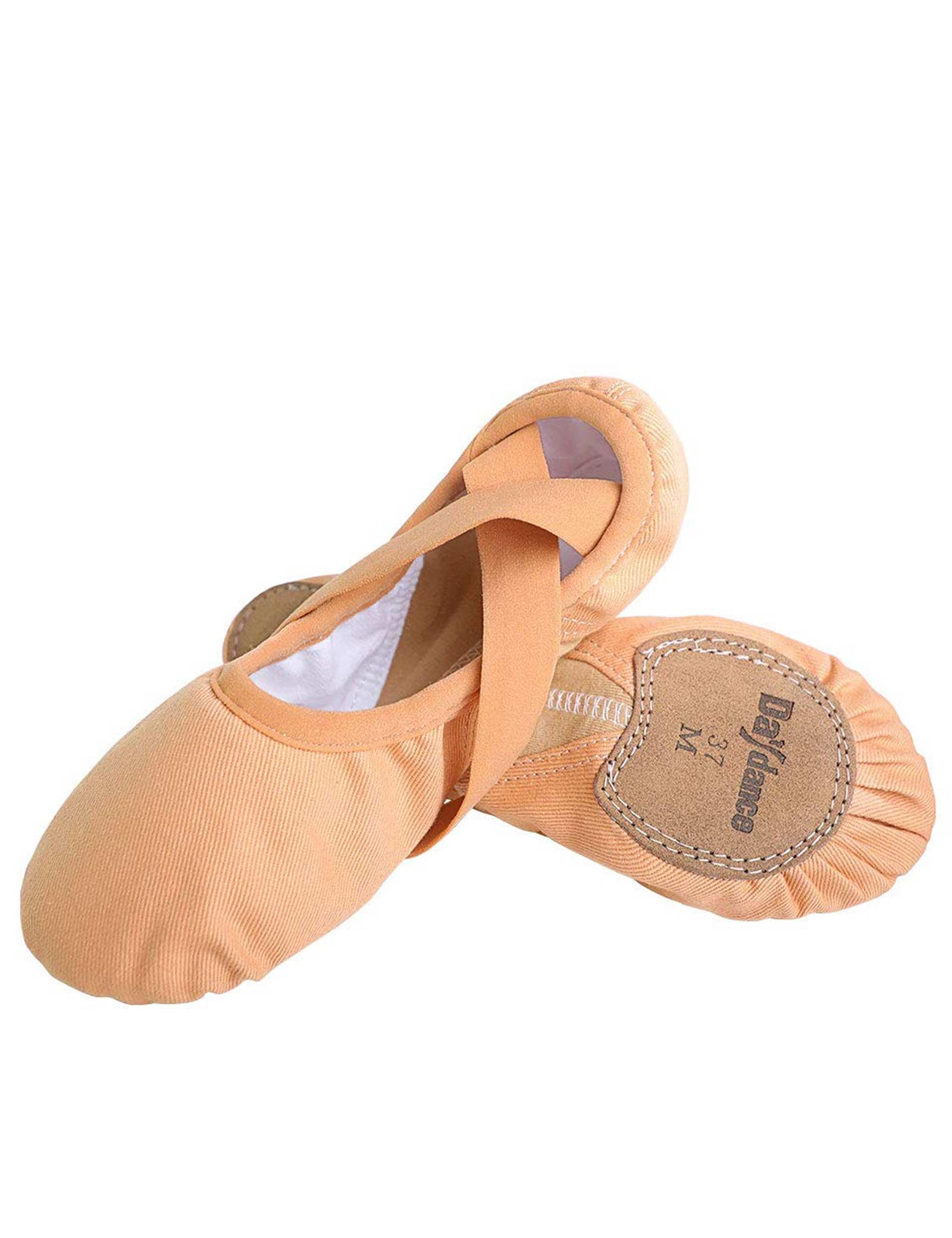 Daydance Brown Women Ballet Shoes Elastic Canvas Split Sole Dance Slippers for Adult