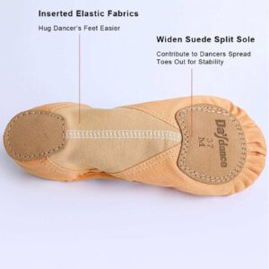 Daydance Brown Women Ballet Shoes Elastic Canvas Split Sole Dance Slippers for Adult