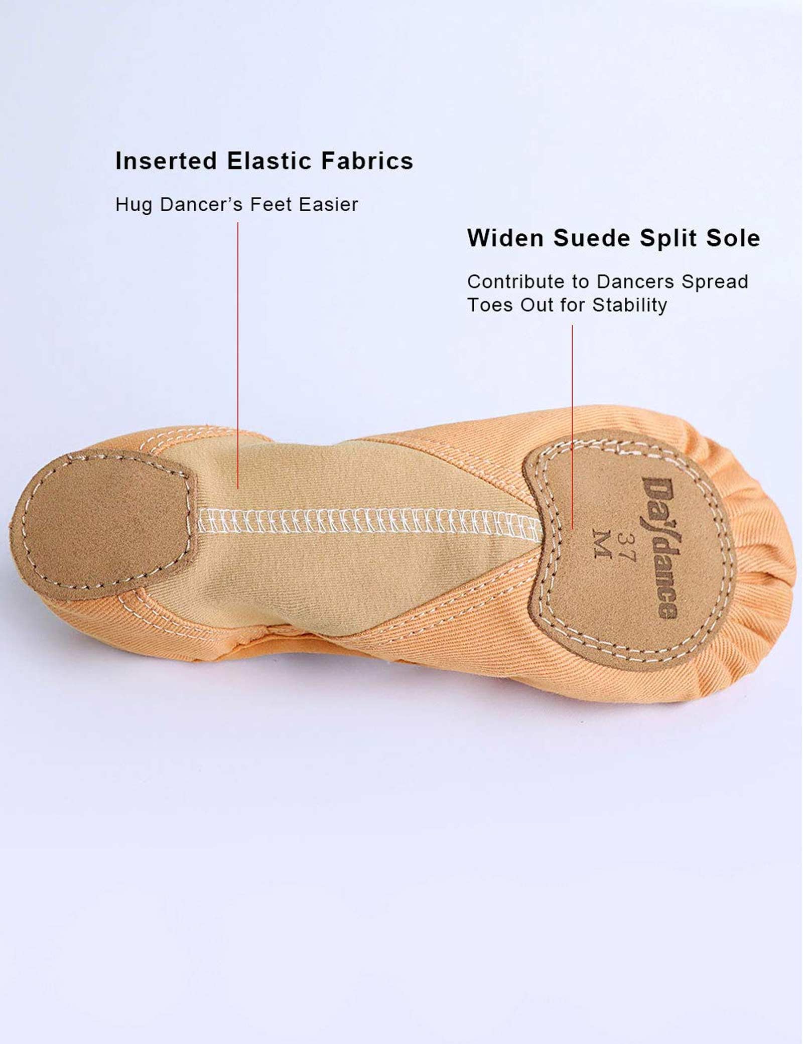 Daydance Brown Women Ballet Shoes Elastic Canvas Split Sole Dance Slippers for Adult