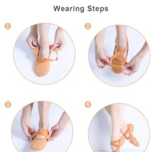 Daydance Brown Women Ballet Shoes Elastic Canvas Split Sole Dance Slippers for Adult