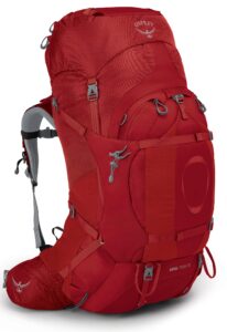 osprey ariel plus 70l women's backpacking backpack, carnelian red, wxs/s