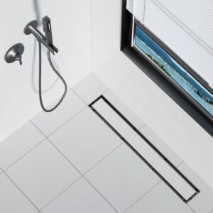 Neodrain 24-Inch Linear Shower Drain,with 2-in-1 Flat & Tile Insert Shiny Black Cover, Rectangle Shower Floor Drain, Floor Shower Drain with Adjustable Leveling Feet, Hair Strainer