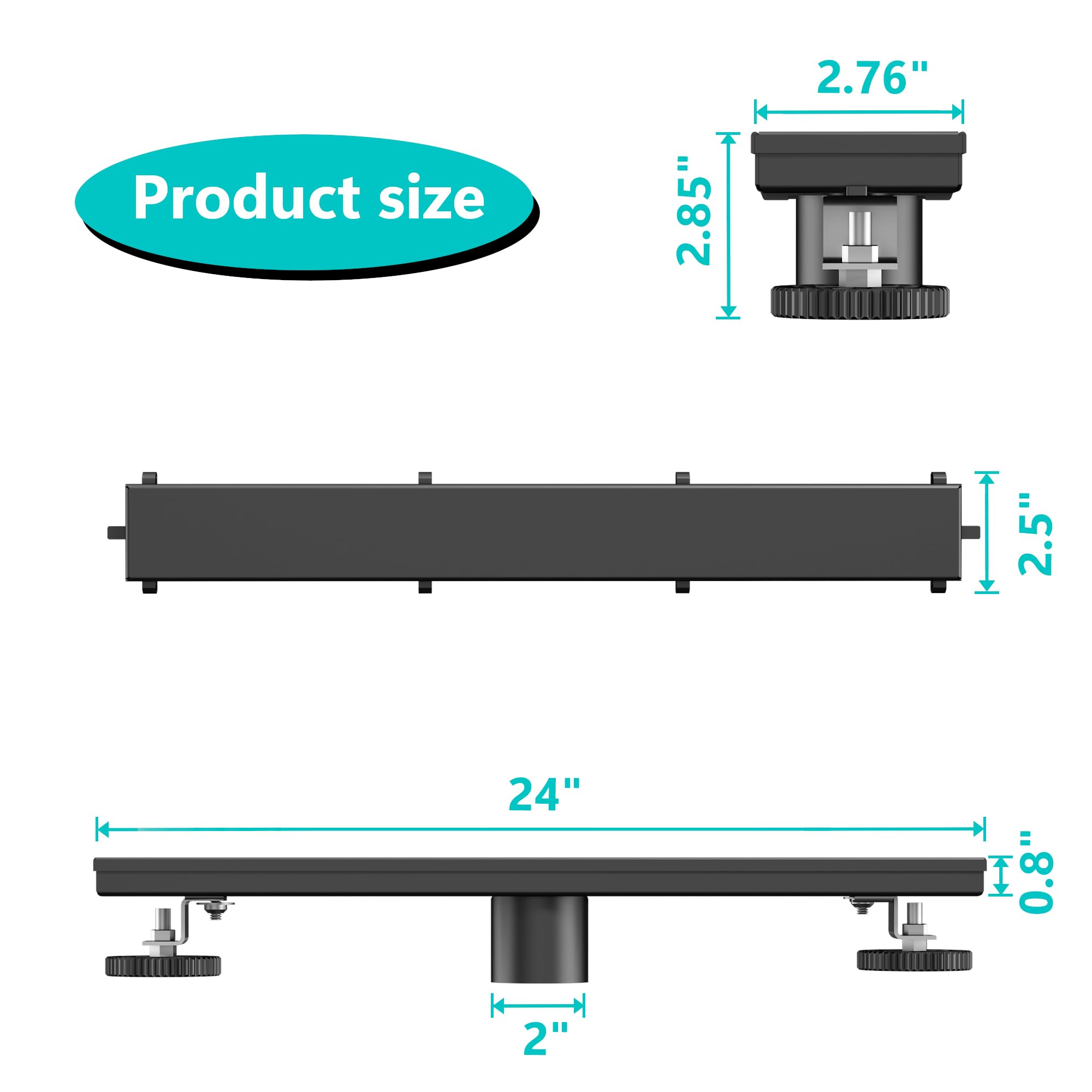 Neodrain 24-Inch Linear Shower Drain,with 2-in-1 Flat & Tile Insert Shiny Black Cover, Rectangle Shower Floor Drain, Floor Shower Drain with Adjustable Leveling Feet, Hair Strainer