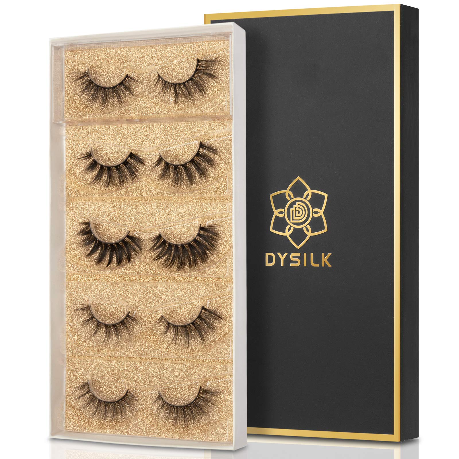 DYSILK Mink Lashes Natural Look - False Eyelashes 5 Pairs 6D Lashes 5 Styles Mixed Lash Pack - Wispy Lashes Fake Eyelashes Soft Reusable Cat Eye Lash | 15mm-18mm