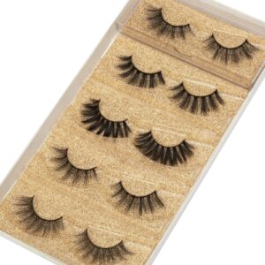 DYSILK Mink Lashes Natural Look - False Eyelashes 5 Pairs 6D Lashes 5 Styles Mixed Lash Pack - Wispy Lashes Fake Eyelashes Soft Reusable Cat Eye Lash | 15mm-18mm